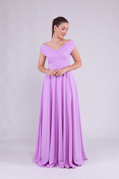 Bidoluelbise Kadın Kayık Yaka Maxi Boy Abiye Elbise