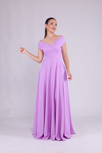 Bidoluelbise Kadın Kayık Yaka Maxi Boy Abiye Elbise