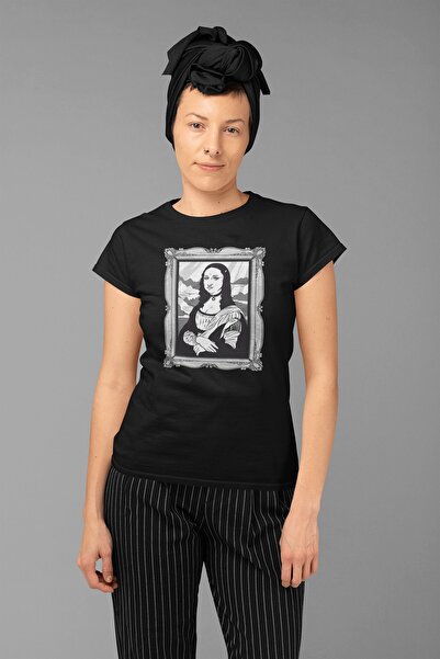 ErTaPassage Monalisa neagră cu imprimeu Femeie tricou - T3113227