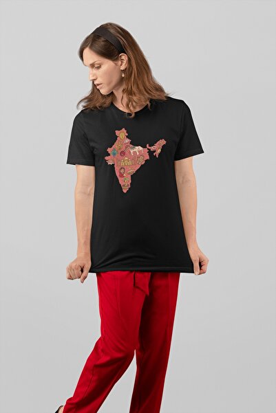 ErTaPassage Harta neagră a Indiei cu imprimeu Femei tricou - T78604