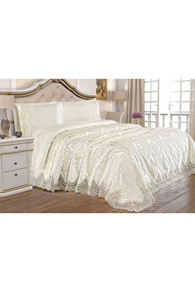 Sultan Fransız Güpürlü 7 Parça Şönil Gelin Seti Krem