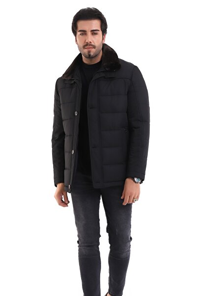 By Karaaslan Siyah Lacivert Kısa Modern Spor Kaban Termal