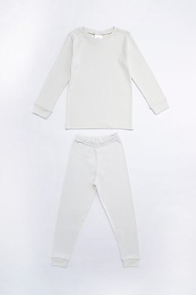 Basics Beyaz 100% Pamuk Unisex Çocuk Pijama Takımı