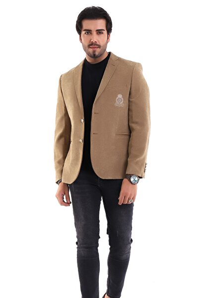 By Karaaslan Spor Ceket Beige Bej Modern Slim Fit Blazer Spandex Jacket Office Formal