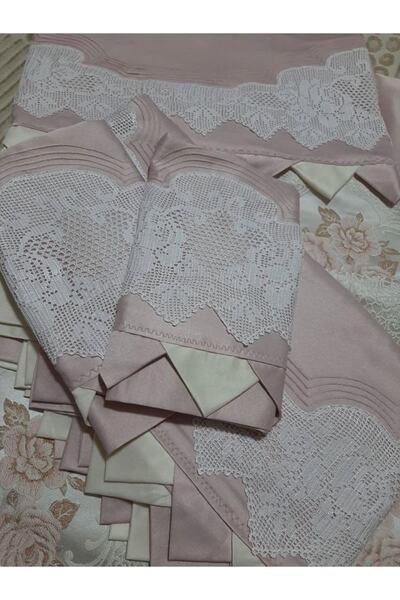 MİRAY طقم دانتيل بيكيه مصنوع يدويًا مع دانتيل على الجانبين نموذج ثقيل نموذج د...