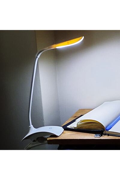 Coverzone Mandallı Aydınlatma Kitap Okuma Ve Başucu Masa Lambası Dokunmatik Şarjlı Led Işık Beyaz