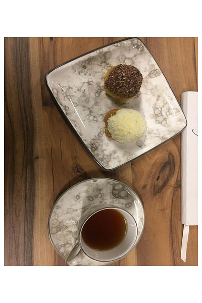 İkram Dünyası Rocks Snack, Gift Turkish Coffee, Espresso, Teacup and Snack Plate Set of 2