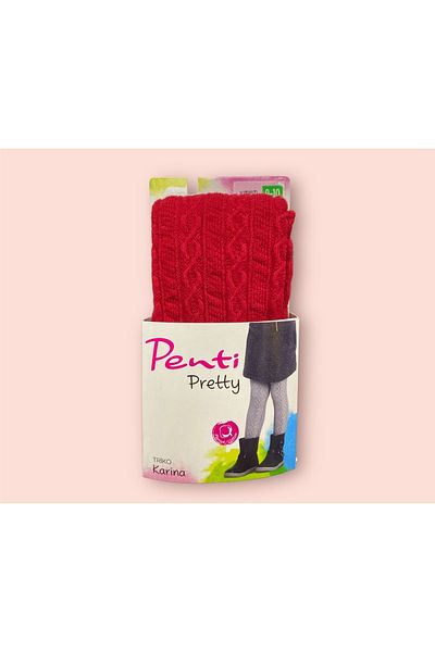 Penti Girl's Red Knitwear Karina Self Patterned Thick Pantyhose