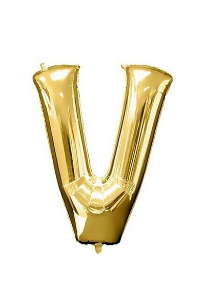 BEST PARTİ Star 16" Inch 40 Cm Foil Balloon Gold Color '' V'' Letter