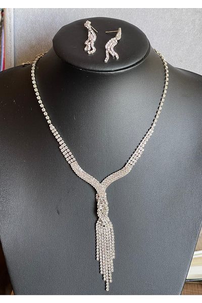 Gönülden Tasarım Zircon Stone Design Necklace Earring Jewelry Set Wedding Engagement Promise Set