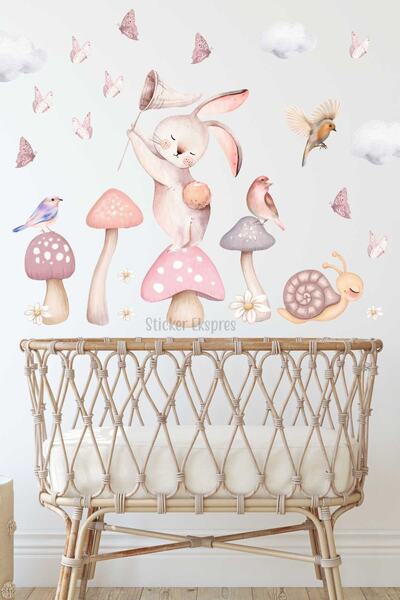 Sticker Ekspres Kelebek Avcısı Tavşan Çocuk Odası Duvar Sticker Seti