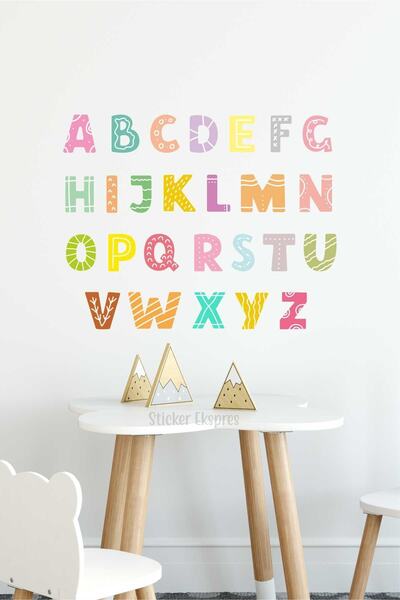 Sticker Ekspres Rengarenk Desenli Ingilizce Alfabe Çocuk Odası Anaokulu Kreş ...