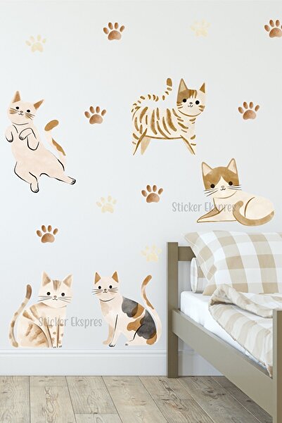 Sticker Ekspres Oyuncu Patiler Sevimli Kediler Kedi Çocuk Odası Duvar Sticker...