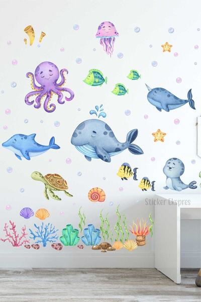 Sticker Ekspres Deniz Altında Yaşam Deniz Canlıları Çocuk Odası Sticker Seti