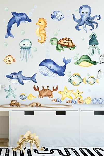 Sticker Ekspres Deniz Canlıları Çocuk Odası Duvar Sticker Seti