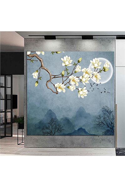 Sebenta Dev Boyut Kare Badem Çiçekleri Kanvas Tablo (140 X 140cm)