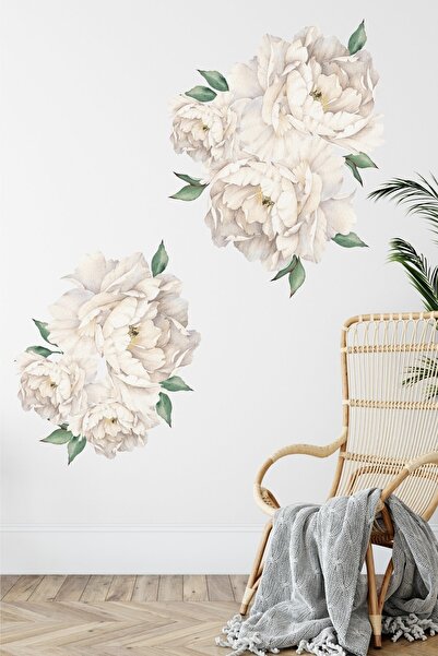 Sticker Ekspres Krem Şakayık Çiçek Duvar Sticker Seti