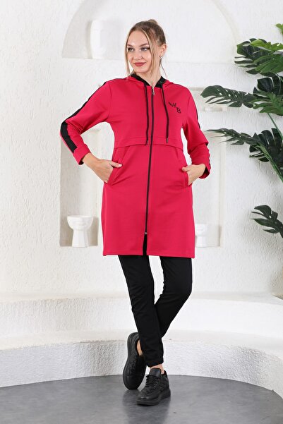 WestBound Fuchsia Black Women's Tracksuit Set Hijab Clothing, Zippered Hooded
