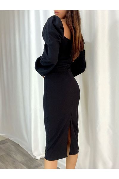 Masspera Imported Crepe Fabric Midi Dress - Double Breasted Collar and Princess Sleeve