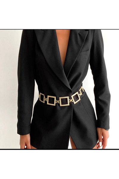 laughs Rochie cu cataramă metalică de culoare aurie pentru femei, jachetă, curea Kmr1066