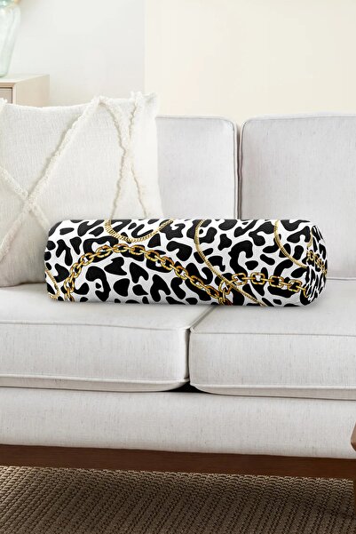 Realhomes Leopar Desenli Altın Detaylı Özel Tasarım Iç Dolgulu Fermuarlı Süet...