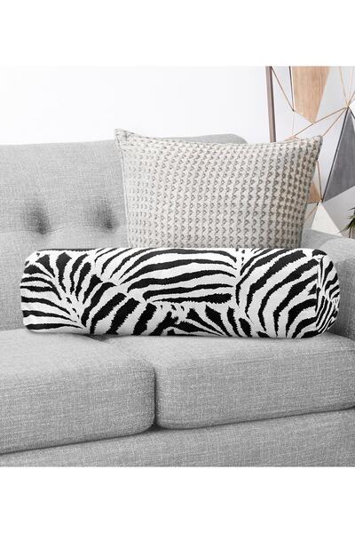 Realhomes وسادة أسطوانية من الجلد المدبوغ مع حشوة داخلية على شكل ورقة سوداء م...