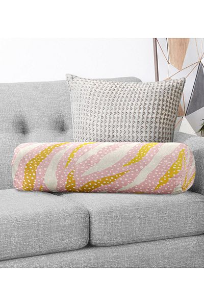 Realhomes Pink Floor Polka Dot Zebra Pattern Motif with Inner Padding - Zippered Suede Cylinder Round Pillow