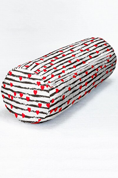 Realhomes Siyah Beyaz Çizgili Kalp Detaylı Dekoratif Iç Dolgulu Fermuarlı Çok...