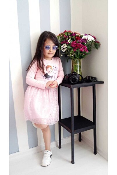 Kids Nilche Elsa Frozen Uzun Kollu Kız Çocuk Elbise