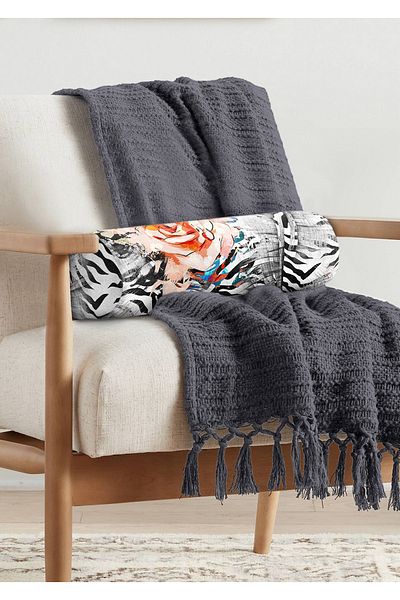 Realhomes Zebra Pattern Floor Flower Motif Special Design Modern Inner Filled Zippered Multi-Purpose Cylinder Pillow