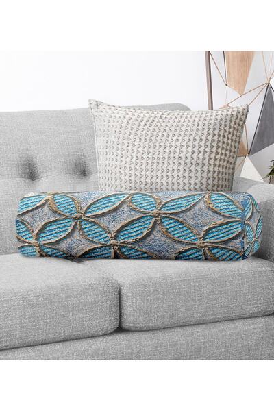 Realhomes وسادة رمي على شكل أسطوانة من جلد الغزال مع حشوة داخلية مزخرفة بنمط ...