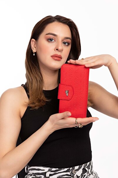 Gondol Hmx Великий Розмір Розкішний Елегантний Гаманець Hmx.370 - Червоний Напис