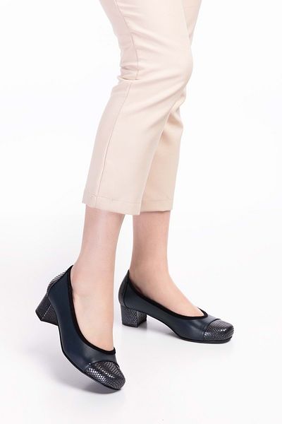 Gondol Women's Genuine Leather Comfortable Daily Heeled Shoes Şhn.875 - Navy Blue - 35