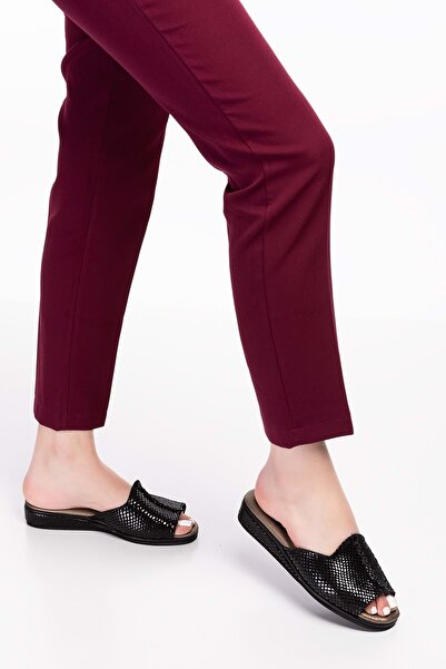 Gondol Γυναικείες γνήσιες δερμάτινες κομψές άνετες παντόφλες για το σπίτι Kayaş.132 - Black Snake - 36