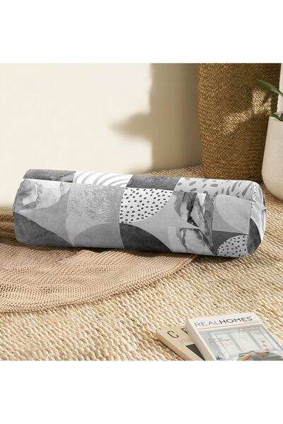 Realhomes أرضية رمادية مزخرفة بنمط رخامي مع وسادة رمي داخلية مبطنة بسحاب من ج...