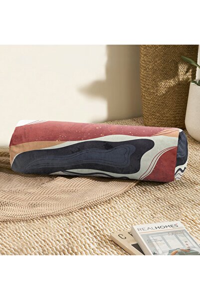 Realhomes Modern Suede Cylinder Pillow with Geometric Patterns on Colorful Fl...