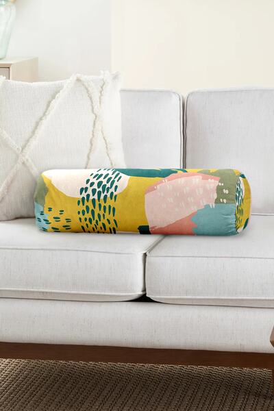 Realhomes Renkli Zemin Üzerinde Onedraw Çizimli Modern Iç Dolgulu Süet Silind...