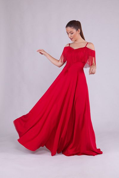 Bidoluelbise Women's Boat Neck Tassel Detail Maxi Length Evening Dress