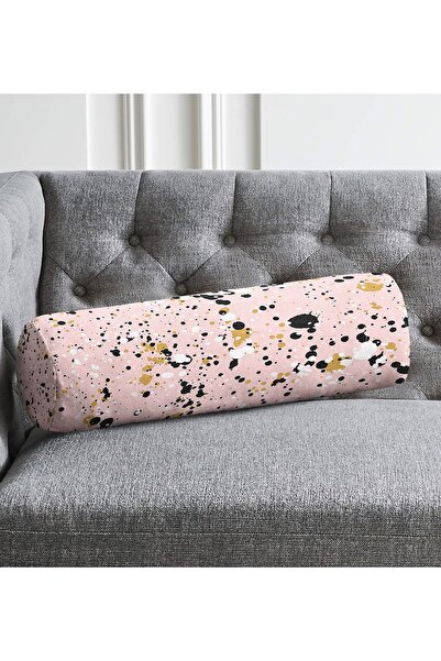 Realhomes Crni cilindrični jastuk od antilopa sa polka tačkama i zlatnim deta...