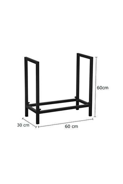 Ajuny Odunluk Şömine Yanı Odun Rafı Siyah Metal Odun Deposu 60 X 60 X 30cm Dayanıklı Tasarım Esneme Yapmaz