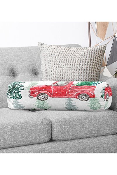 Realhomes Pernă moale în formă de cilindru imprimată digital cu model de pin ...