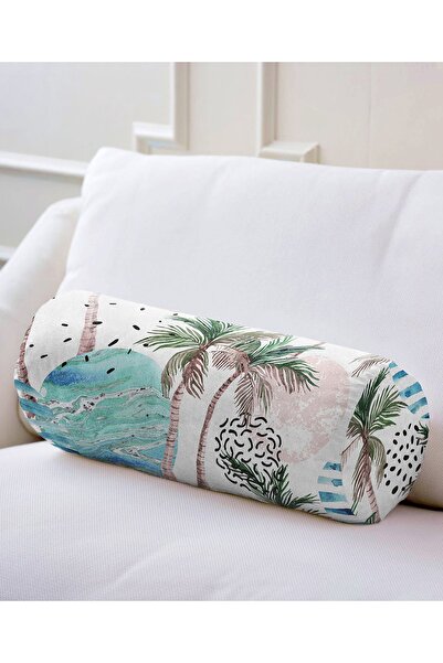 Realhomes Palmiye Desenli Gezegen Dijital Baskılı Iç Dolgulu - Fermuarlı Süet...