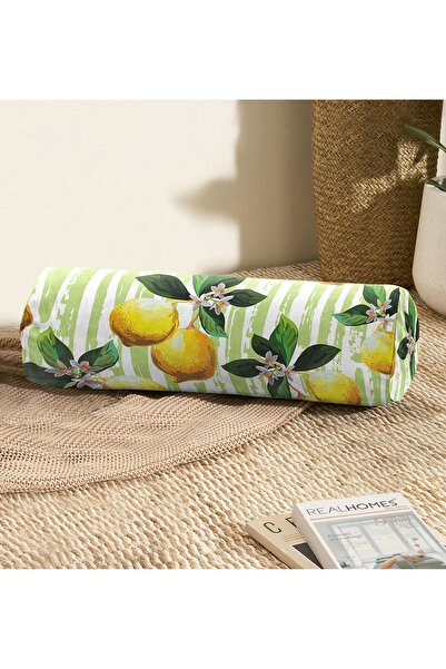 Realhomes Yeşil Zeminli 3 Boyutlu Limon Desenli Dijital Baskılı Iç Dolgulu Si...