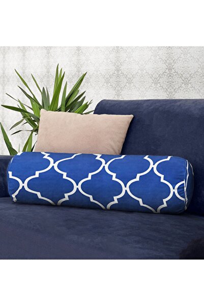 Realhomes Pernă cilindrică modernă din piele întoarsă cu model Ogea albastru ...