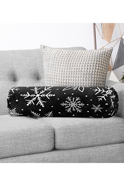 Realhomes وسادة دوارة أسطوانية من جلد الغزال بسحاب مع نمط ندفة الثلج البيضاء ...