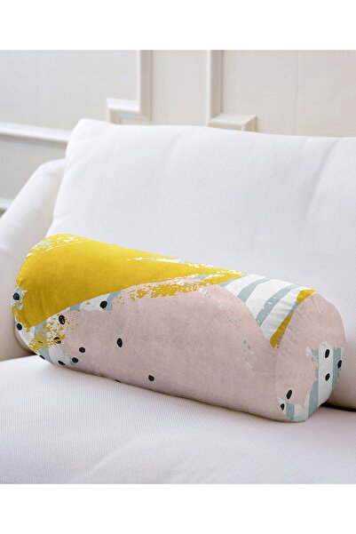 Realhomes Soyut Sulu Boya Çizim Desenli Modern Iç Dolgulu Süet Silindir Yastı...