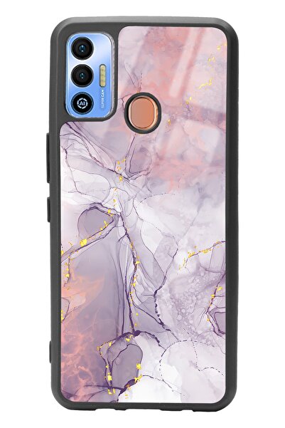 Spoyi Tecno Spark 7t Fuşya Mermer Tasarımlı Glossy Telefon Kılıfı