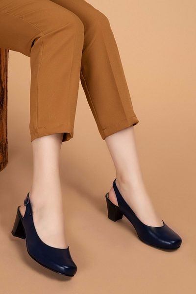 Gondol Women's Genuine Leather Classic Heeled Shoes Şhn.119 - - Şhn.119 - Navy Blue - 40