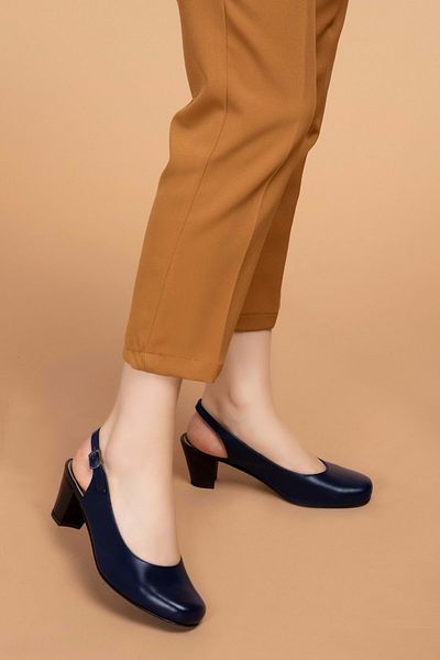 Gondol Women's Genuine Leather Classic Heeled Shoes Şhn.119 - - Şhn.119 - Navy Blue - 40