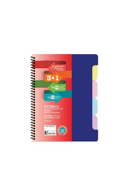 KESKİN COLOR Subiect gratuit 18,5*25cm 3+1 X25=100 coli Caiet cu marcaj 3 pătrate 1 linie